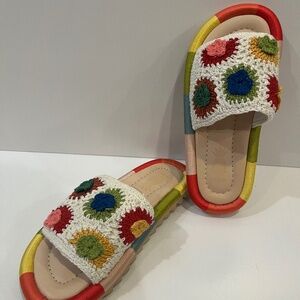 Farm Rio crochet sunset slides